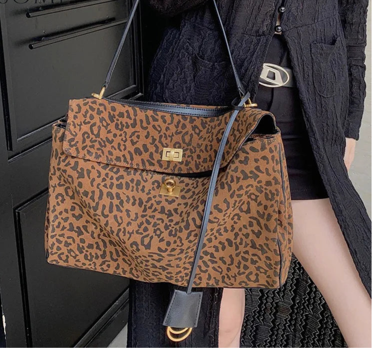 Leopard Print Suede Leather Bag