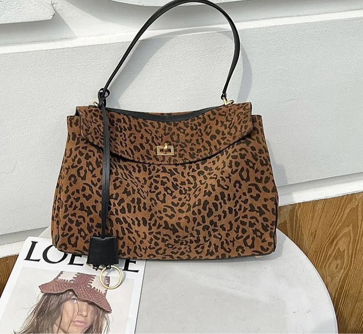 Leopard Print Suede Leather Bag