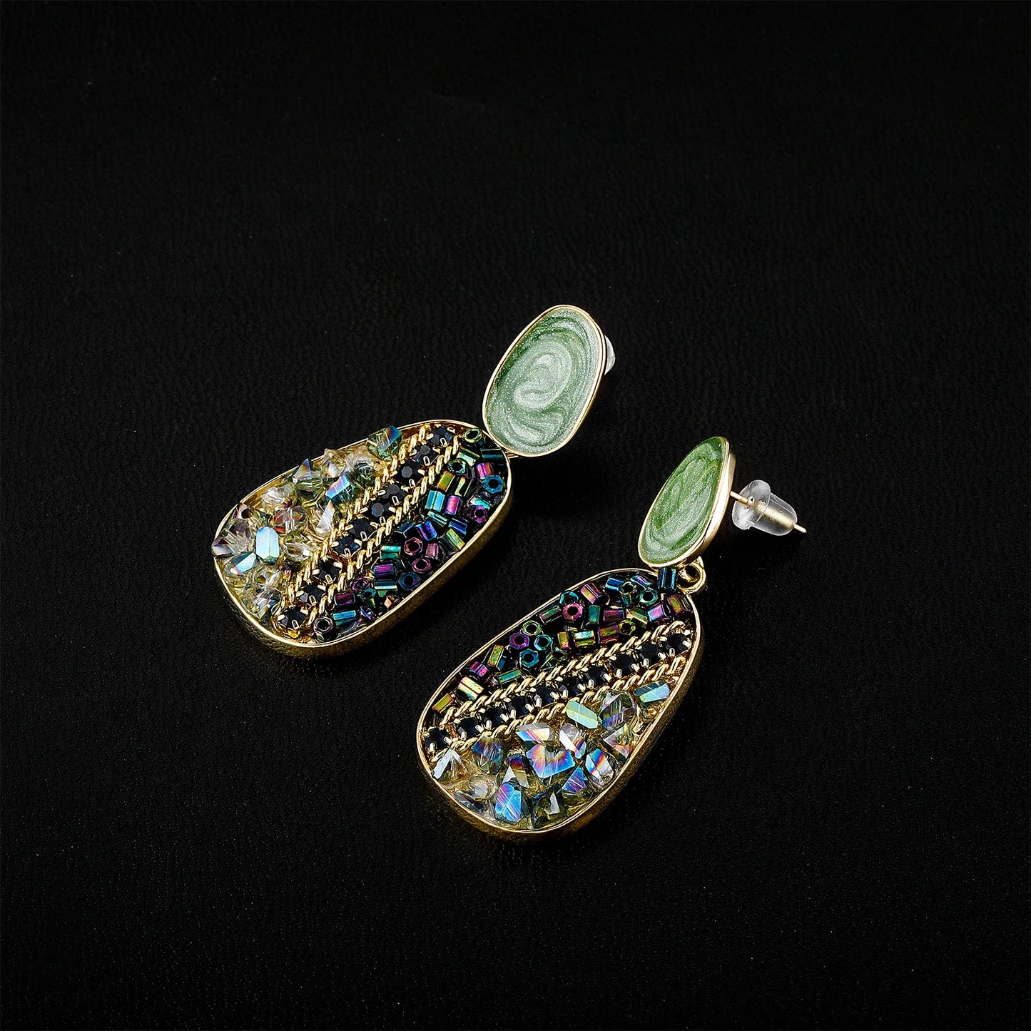 Retro crystal drop glaze contrast color high quality zircon earrings