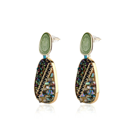 Retro crystal drop glaze contrast color high quality zircon earrings