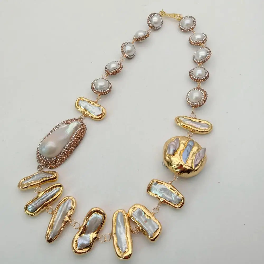 Y·YING 20" Freshwater White Keshi Biwa Pearl 24 K Yellow Gold Plated Necklace