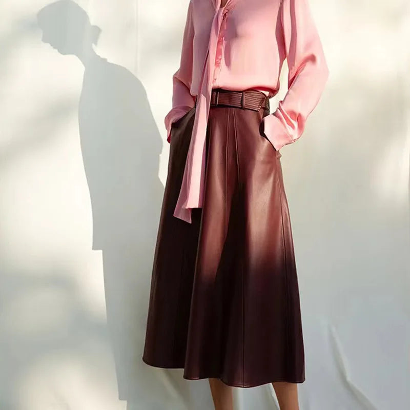 Autumn Winter Long Leather Skirt