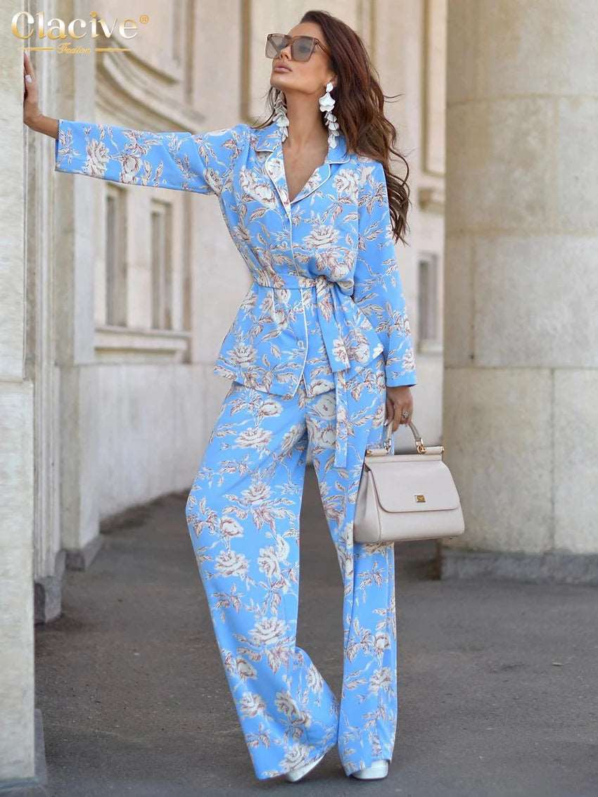 Clacive Elegant Blue Two Piece Set