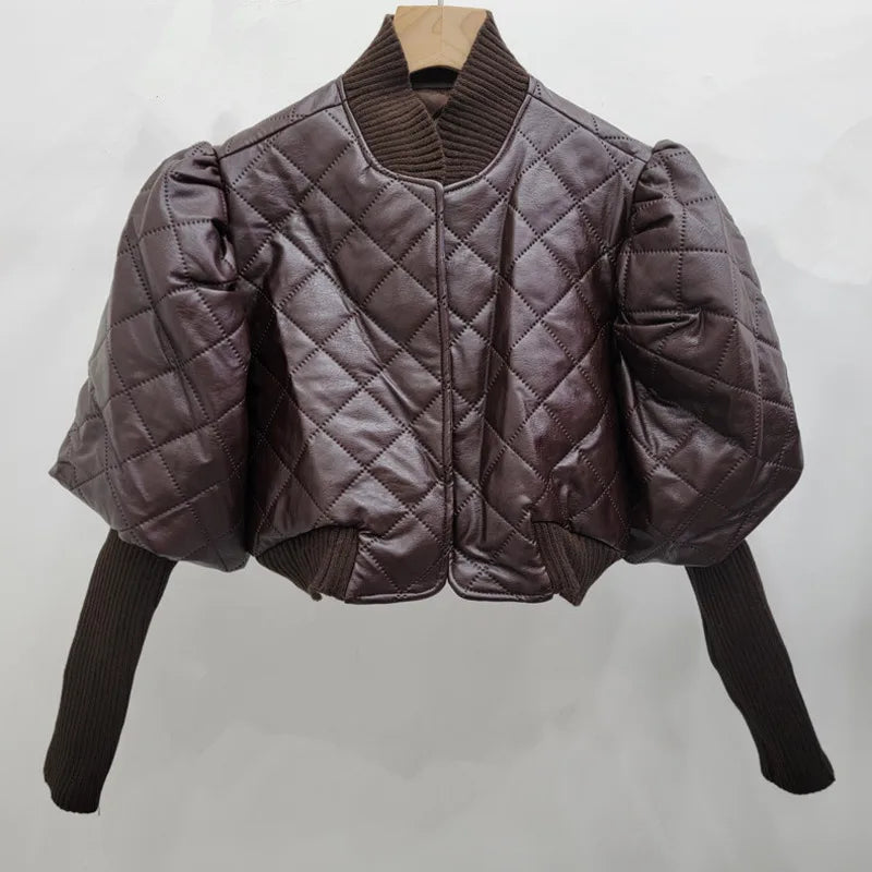 Knitted Sleeve Leather Jacket