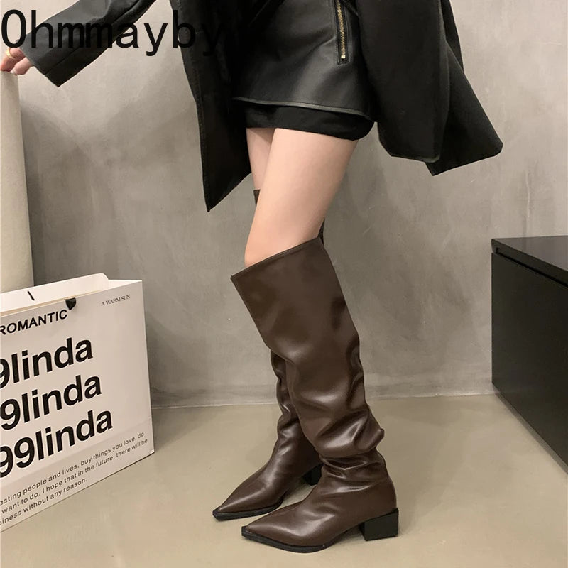 Stretch Soft Leather High Boots