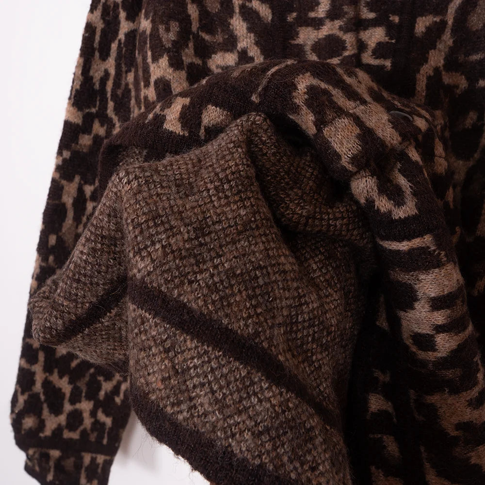 Leopard Print Jacquard Knit Cardigan