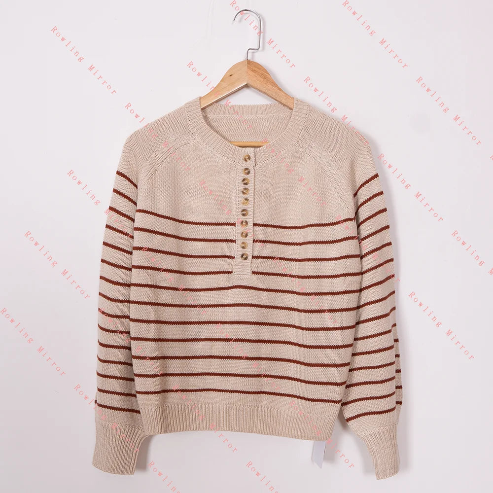 Stripe Jacquard Knit Button Sweater