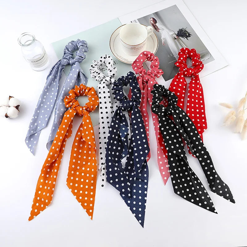 Print Chiffon Long Ribbon Scrunchies