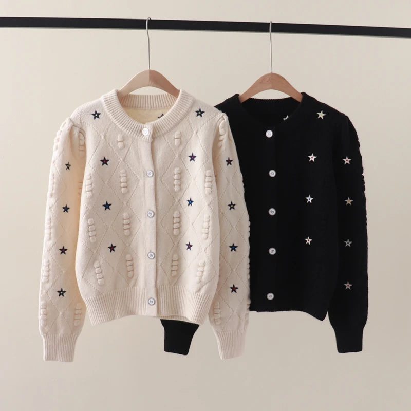 Stars 3D Embroidery Knitted Cardigan