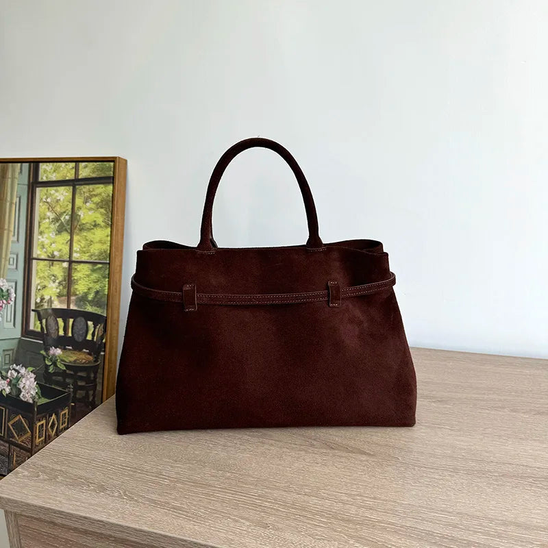 Natural Suede Top Handle Bag