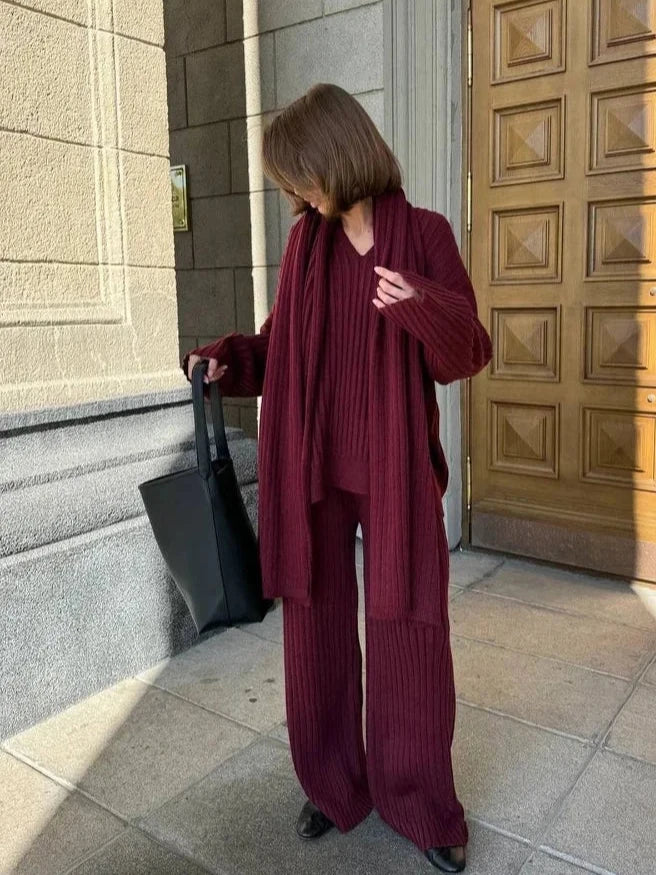 Casual Solid Knit Sweater Pants Set