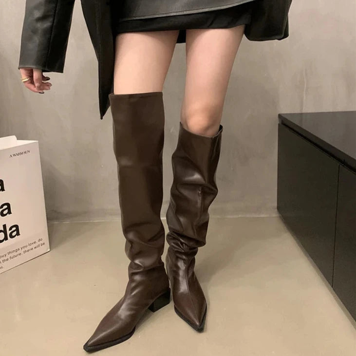 Stretch Soft Leather High Boots