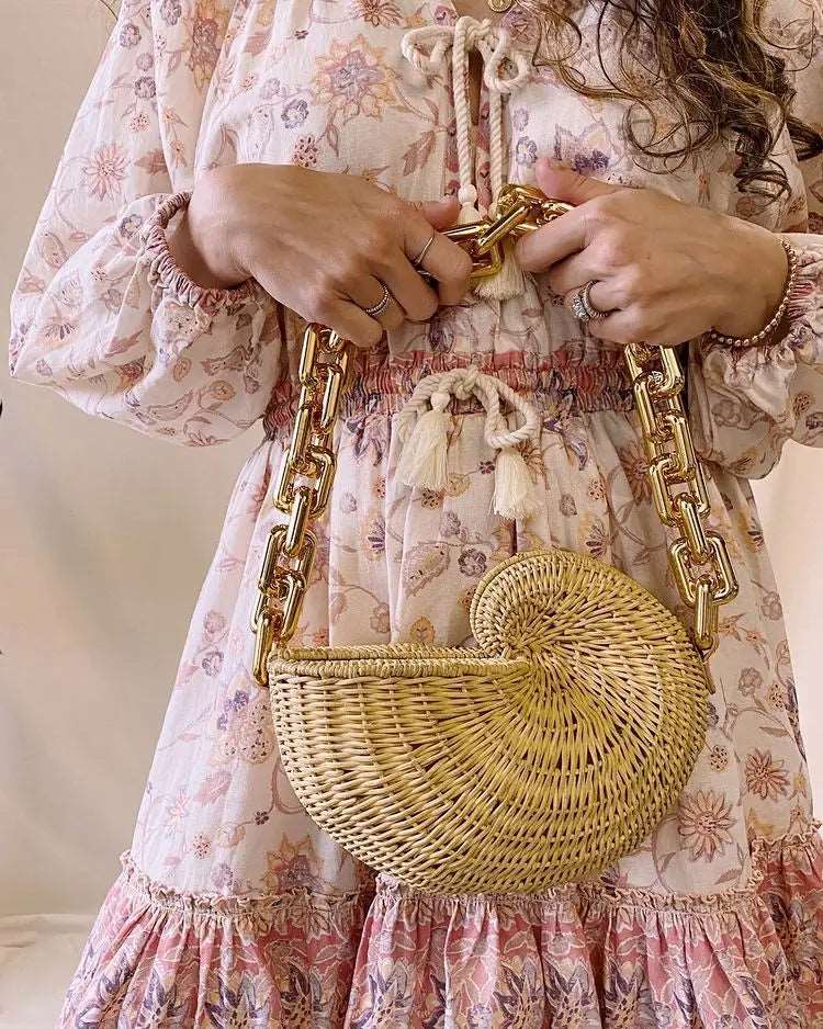 Chains Rattan Conch Women Shoulder Bags