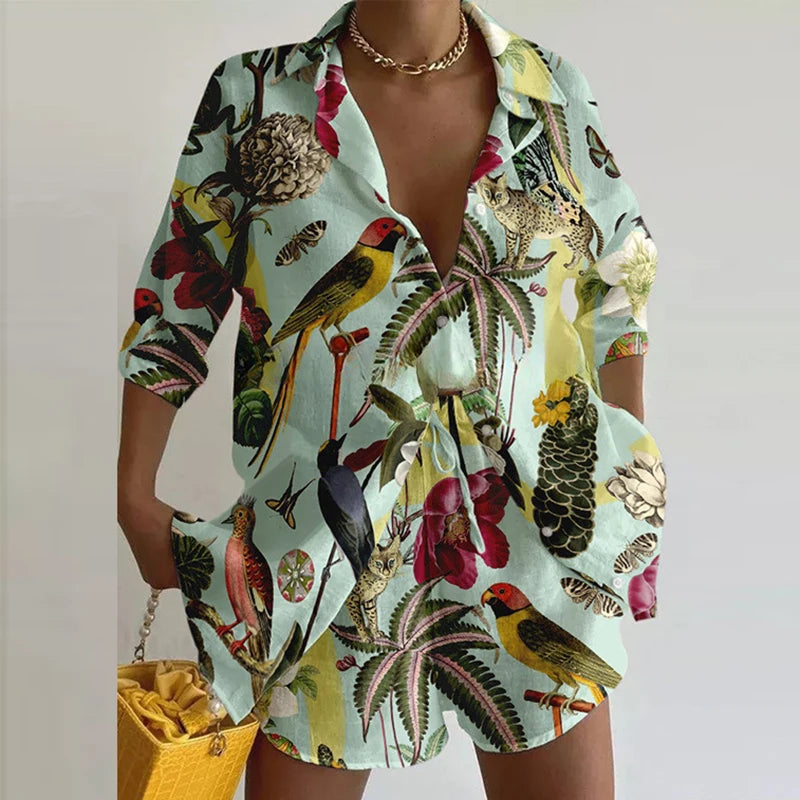 Hawaiian Vacation Pattern Printed Shirt and Shorts