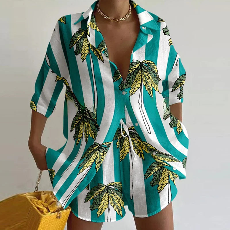 Hawaiian Vacation Pattern Printed Shirt and Shorts