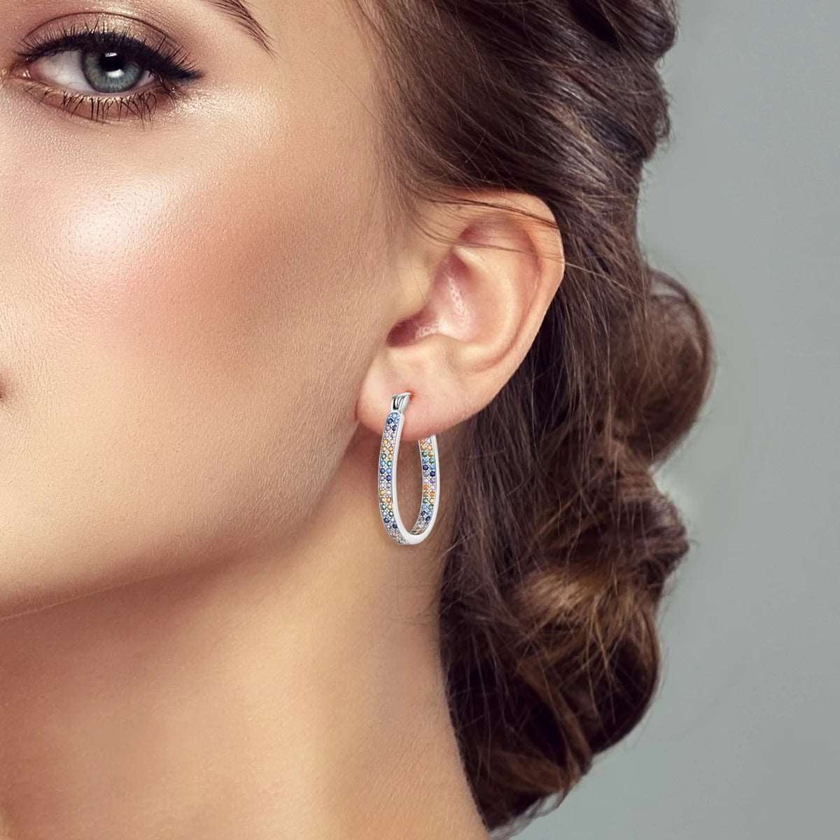 925 Sterling Silver Zircon Hoop Earrings