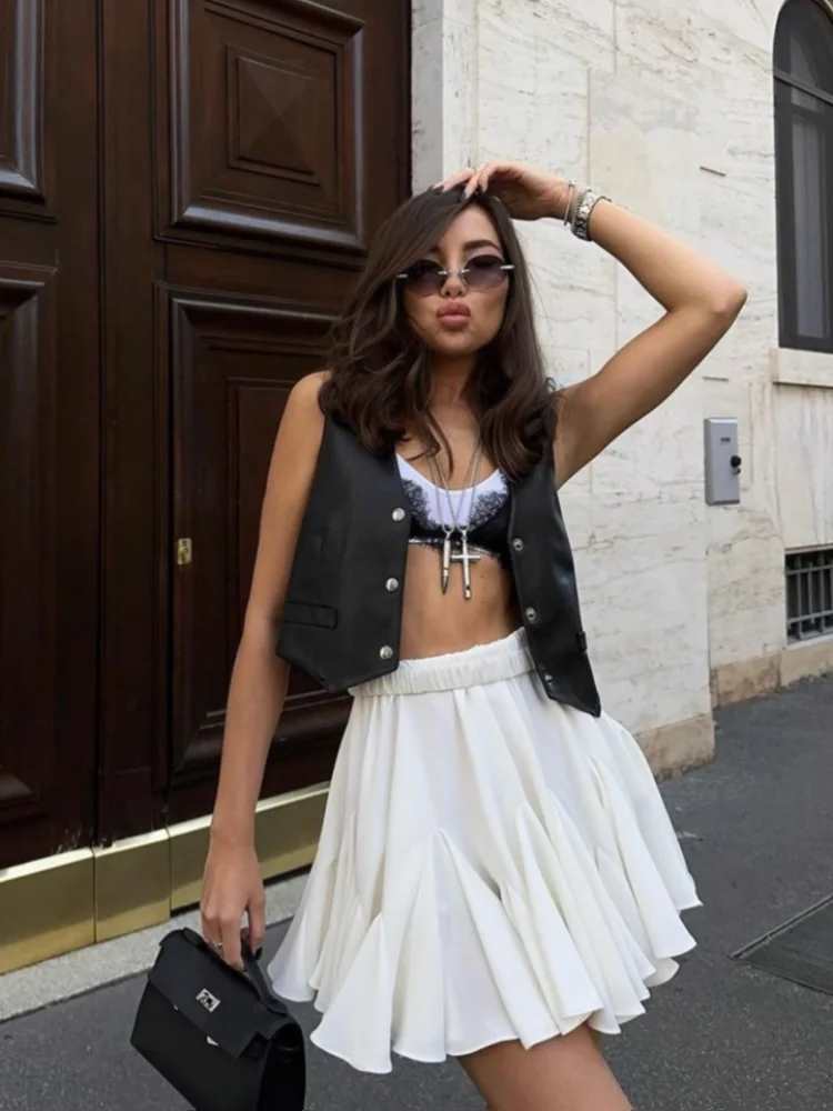 Elegant White Ruffles Mini Skirt