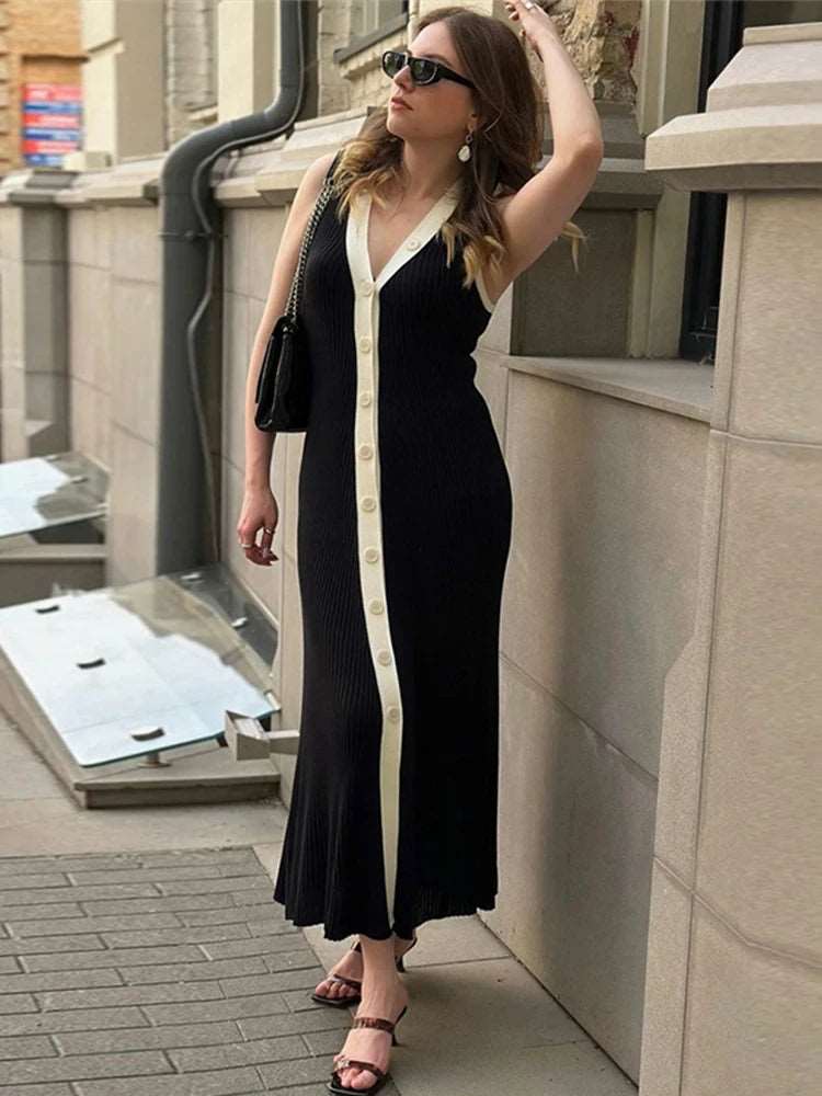 Contrast Knit Long Dress