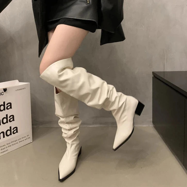 Stretch Soft Leather High Boots