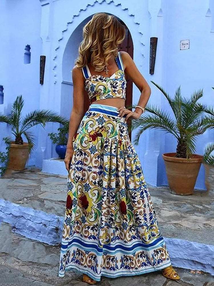 Bohemian Style Print Skirt Two Piece Set