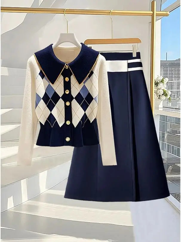 Winter Retro Polo & Midi Skirt Set