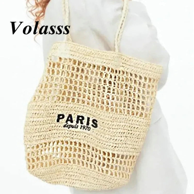 VOLASSS Women's Straw Bag Large Capacity Handwoven Shoulder Tote Bag