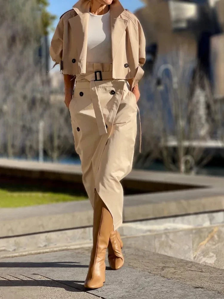 Jacket and Wrap High Split Skirts Suit