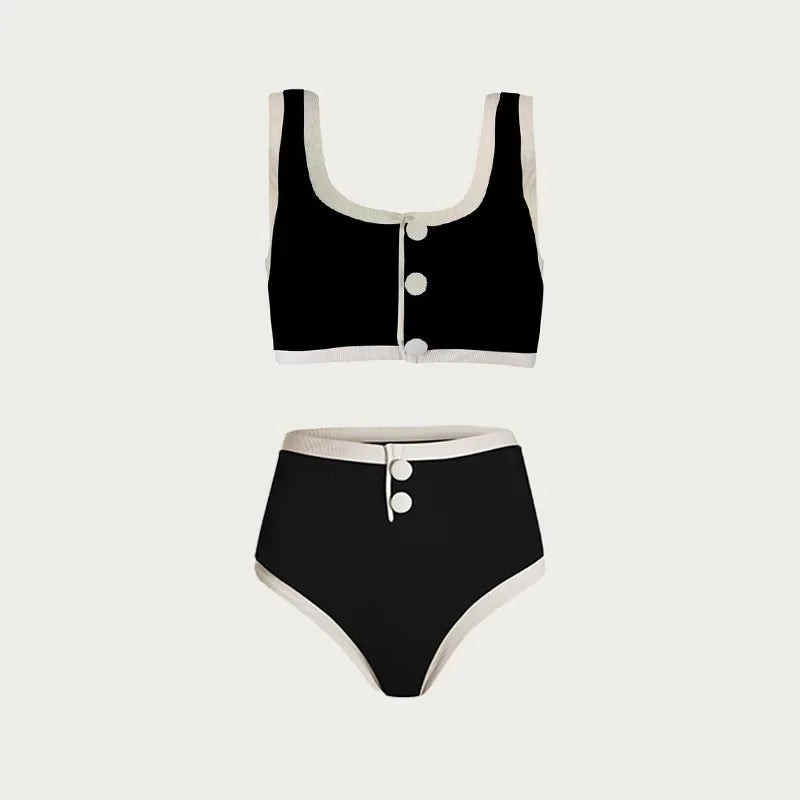 Black-White Two Pieces Swimsuit for Women