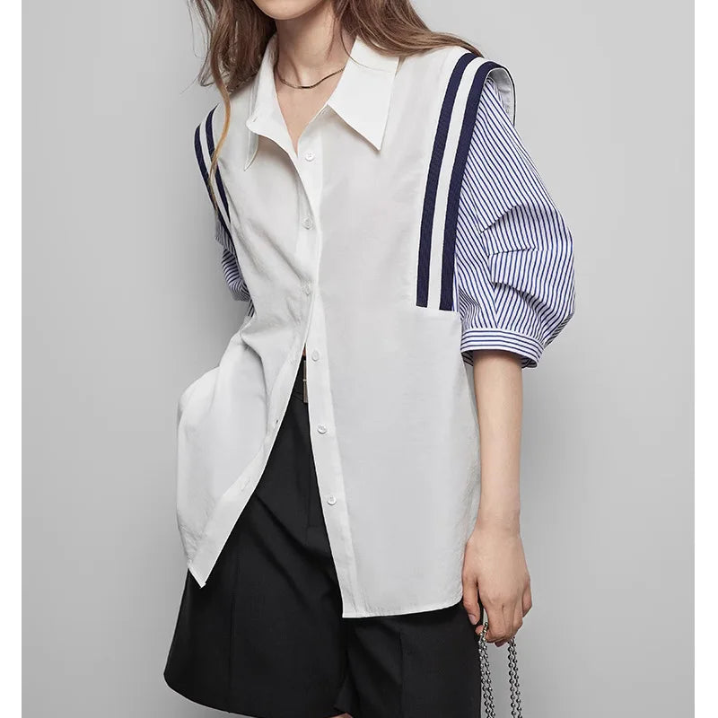 French Contrast Color Striped Shirt