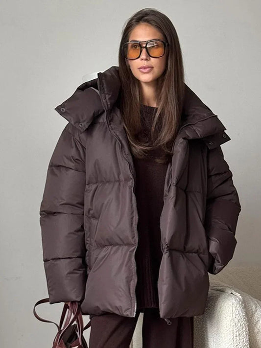 Lapel Hooded Warm Down Coat