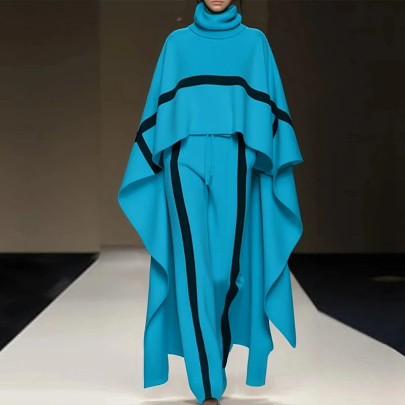 Turtleneck Cloak Top and Pants Suit