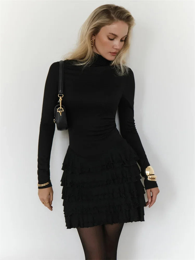 Black Ruffled Fashion MIni Dress