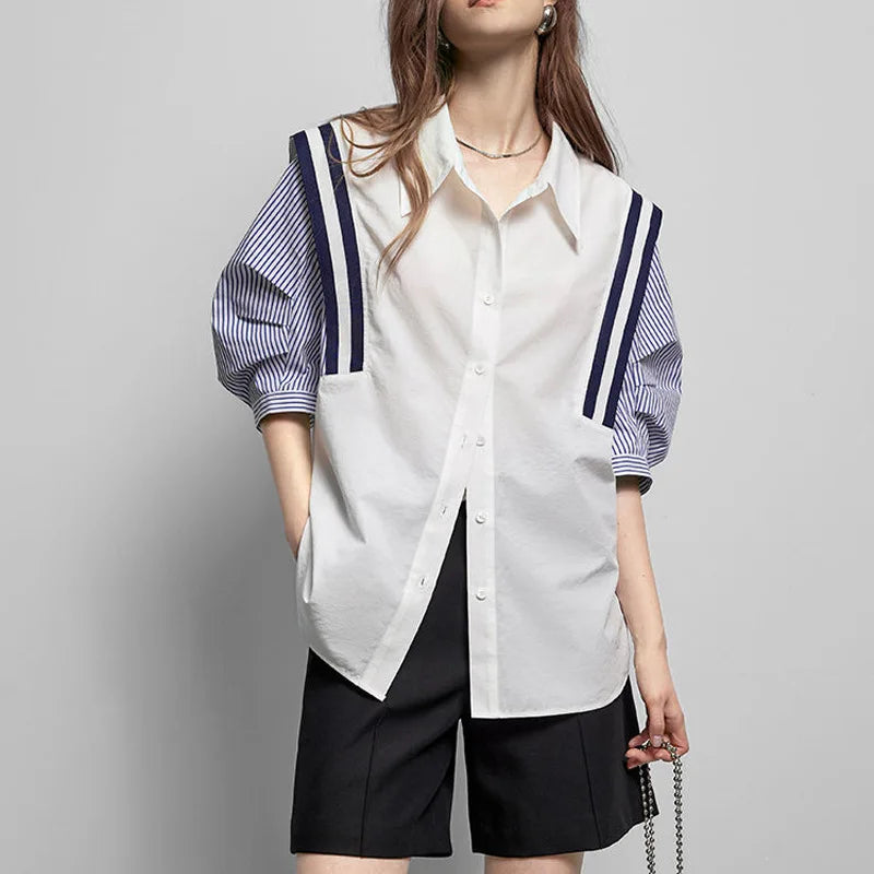 French Contrast Color Striped Shirt