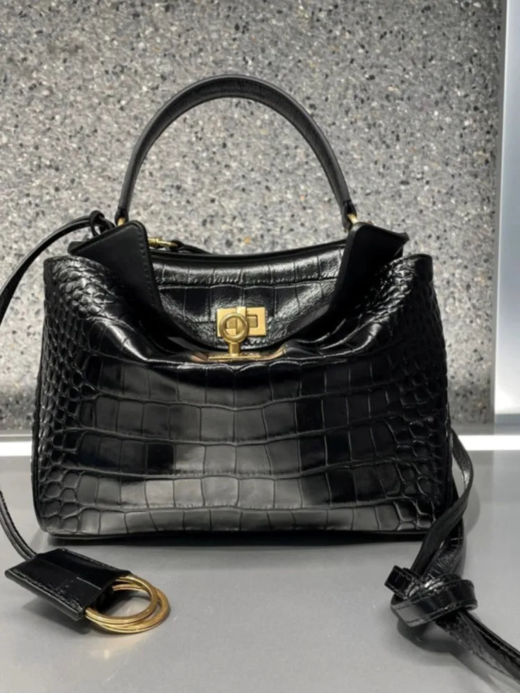 Crocodile Pattern Leather Handbag