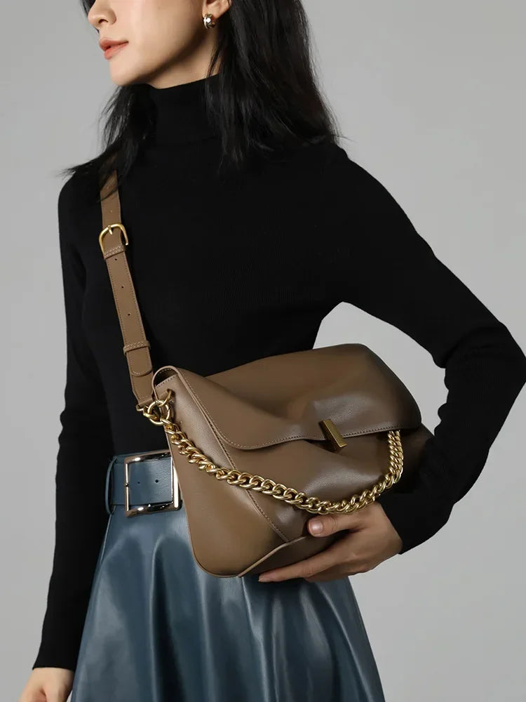 Leather Genuine Flap Shoulder Chain Bag