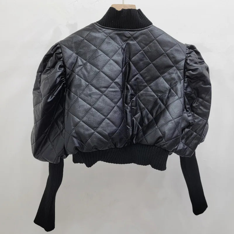 Knitted Sleeve Leather Jacket