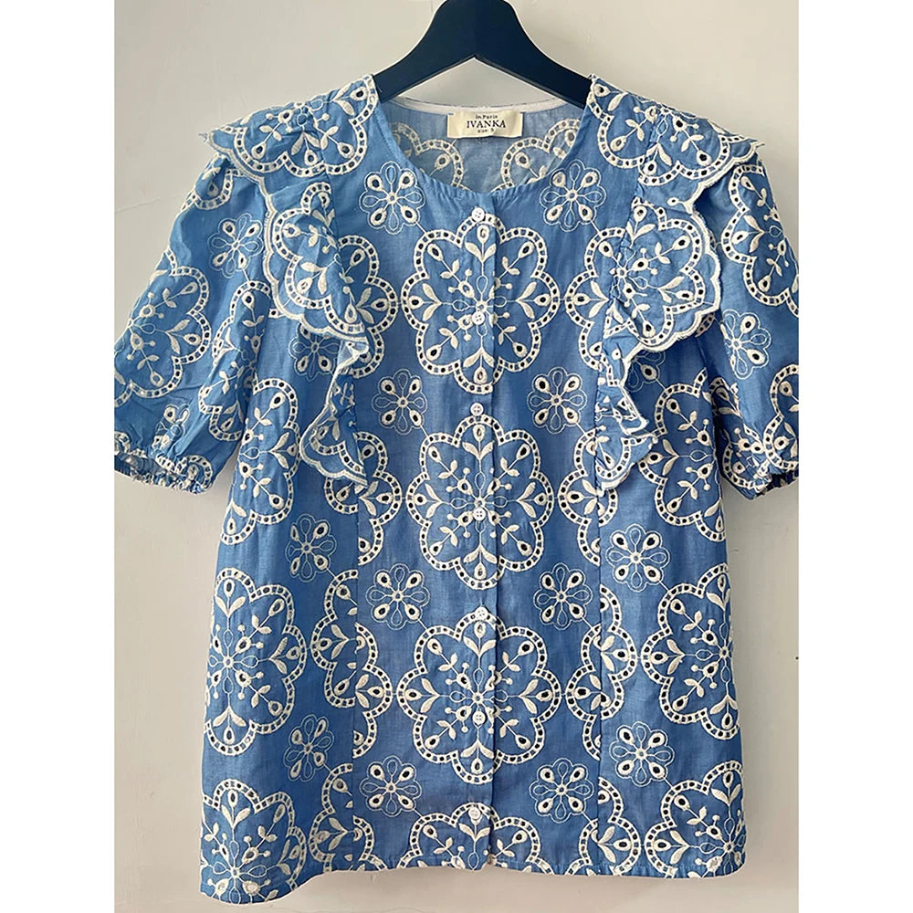 Flower Embroidery Women Shirt