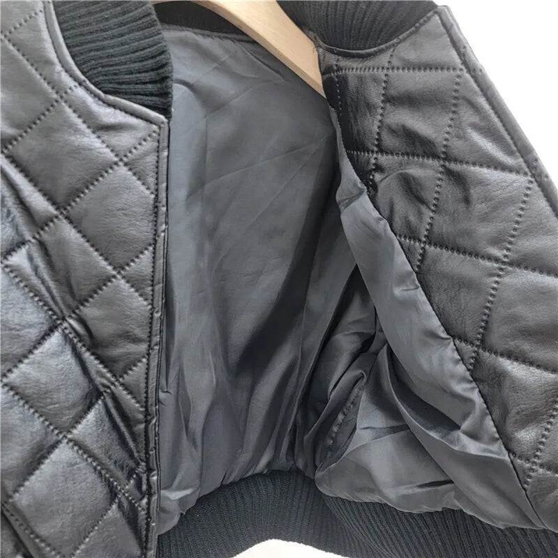 Knitted Sleeve Leather Jacket