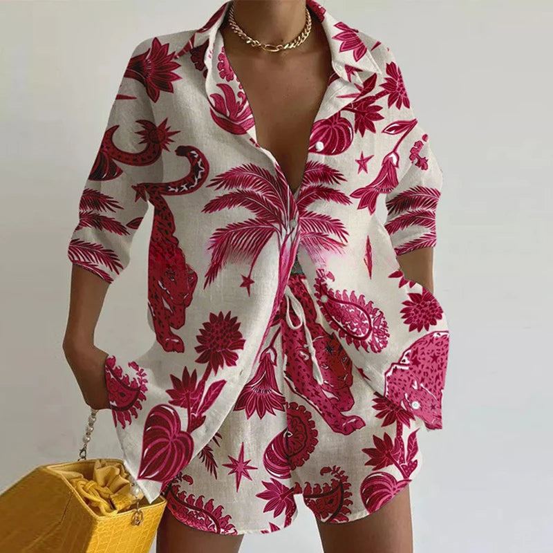 Hawaiian Vacation Pattern Printed Shirt and Shorts