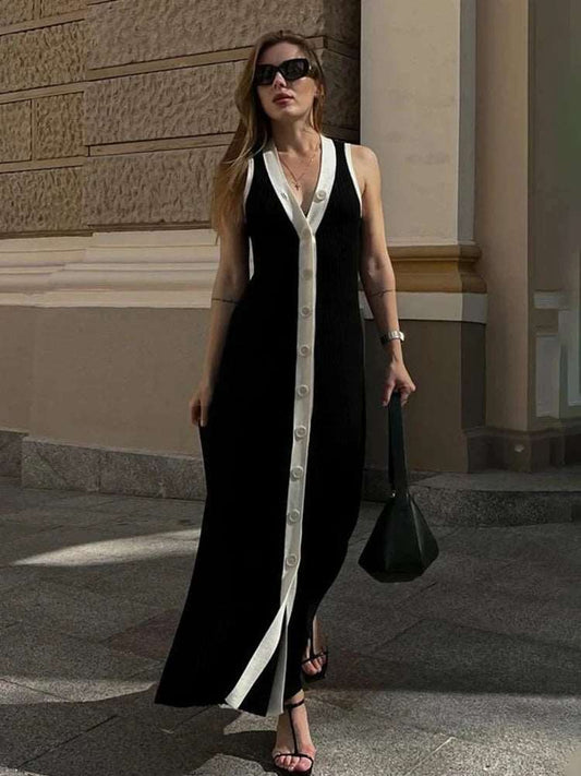 Contrast Knit Long Dress