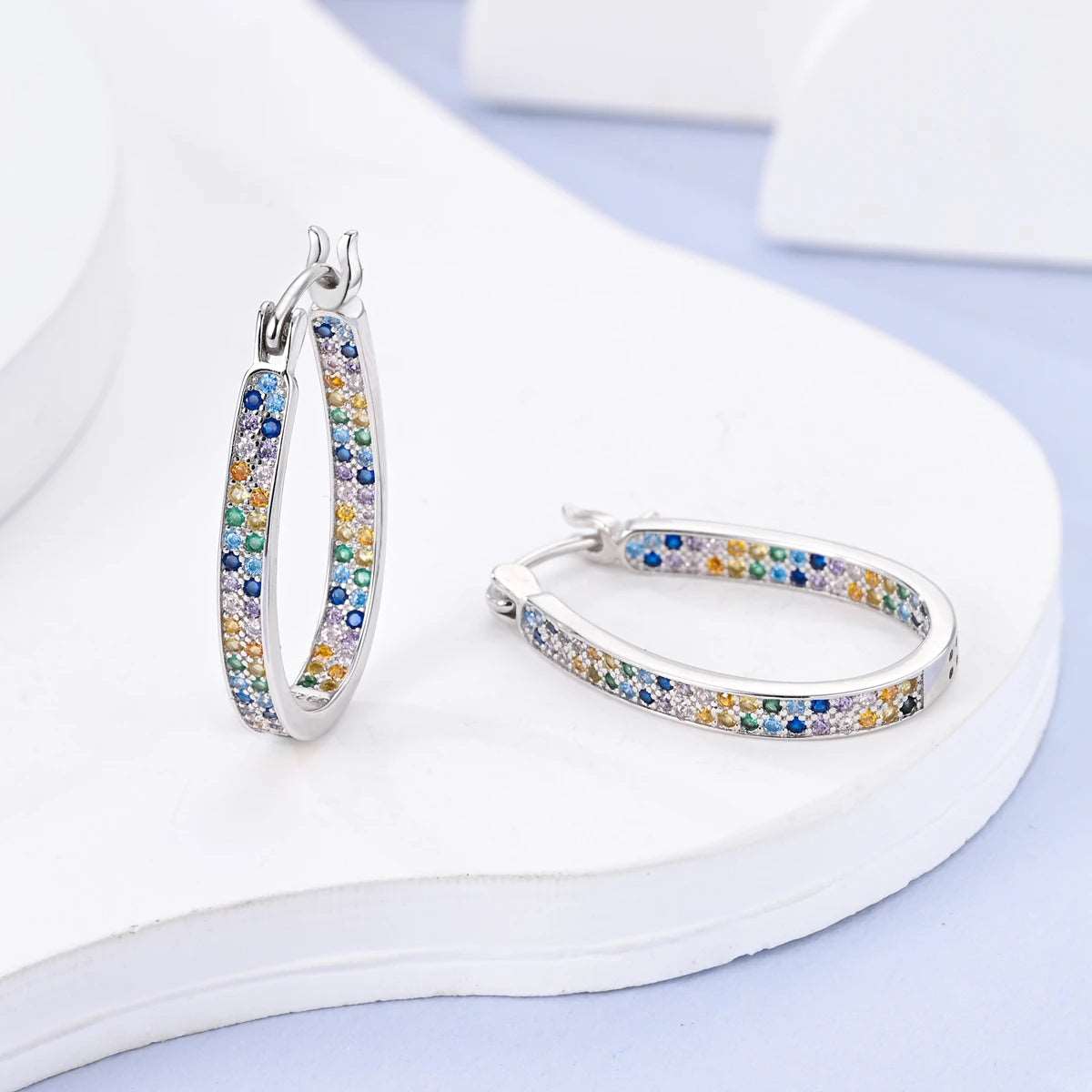 925 Sterling Silver Zircon Hoop Earrings