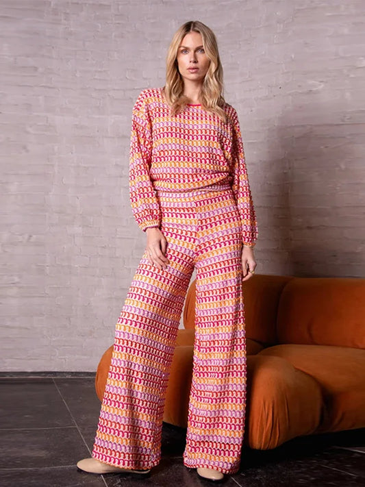 Colorful Knitted Top Pants Set