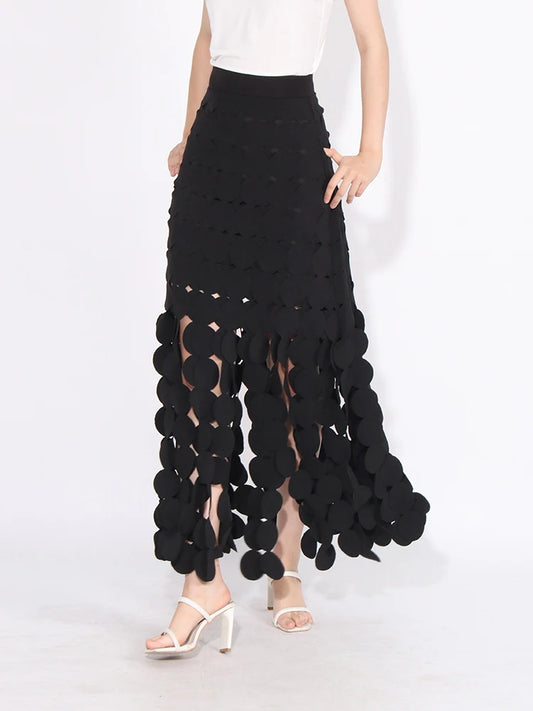 Solid Patchwork Tassel Midi Skirt