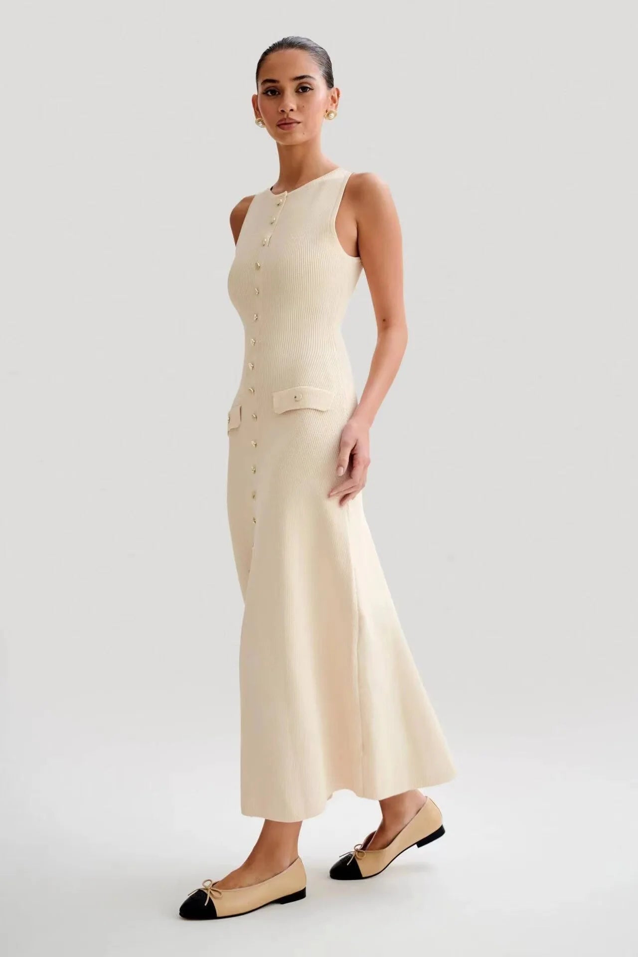 Elegant Single Breasted Knitted Long Dress