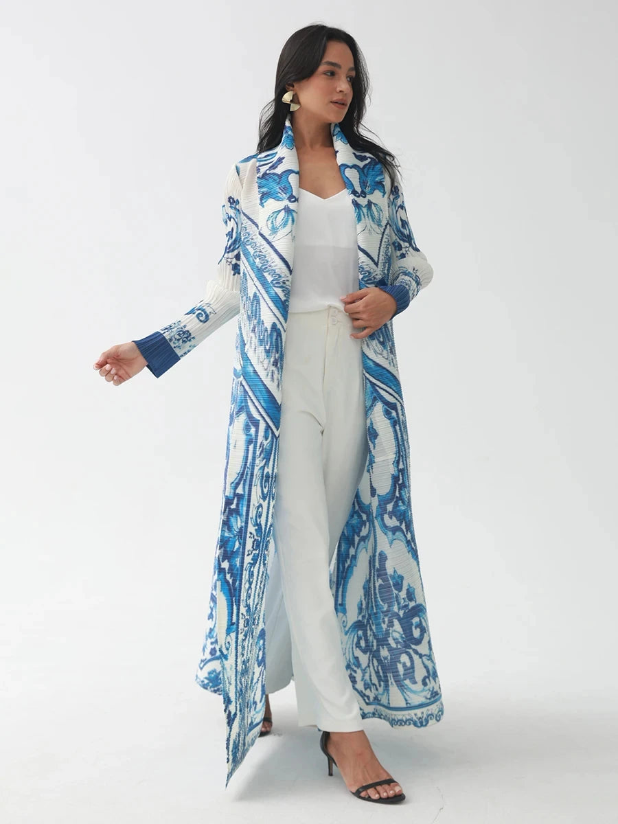 Pleated Vintage Printed Cardigan Coat