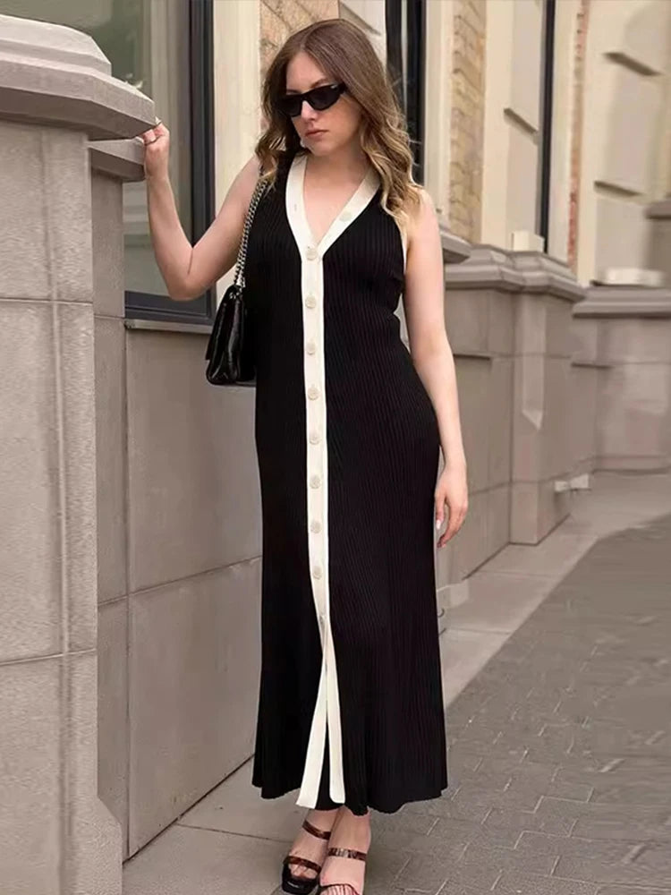 Contrast Knit Long Dress