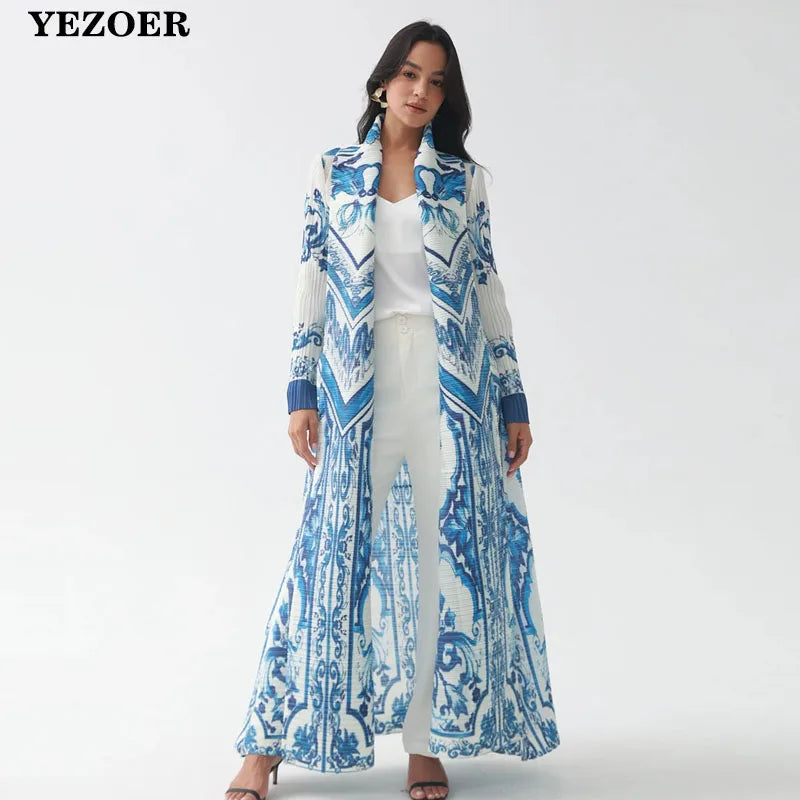 Pleated Vintage Printed Cardigan Coat