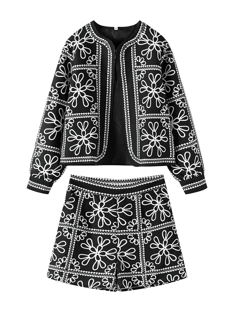 Casual Printed Jacket Shorts Set