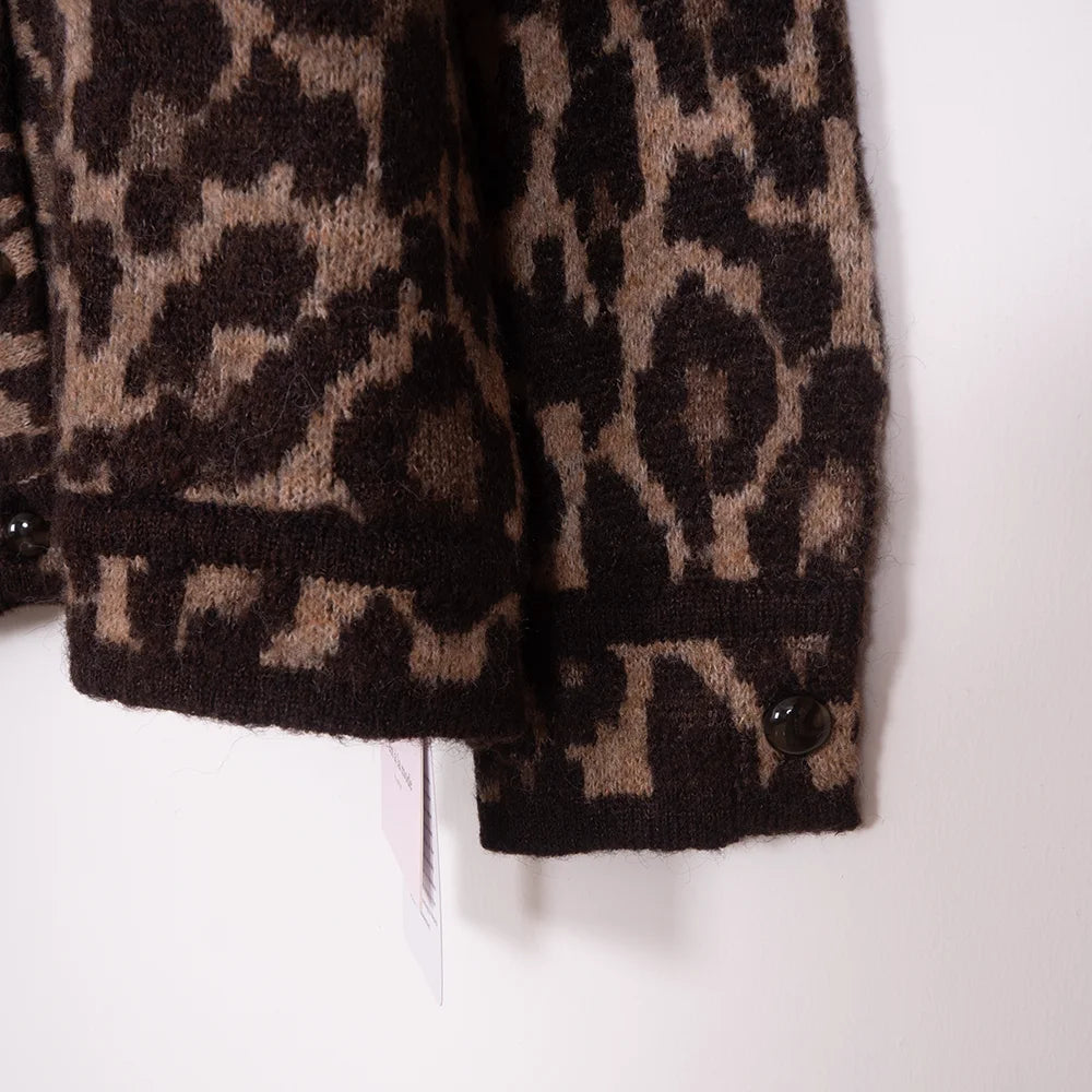 Leopard Print Jacquard Knit Cardigan