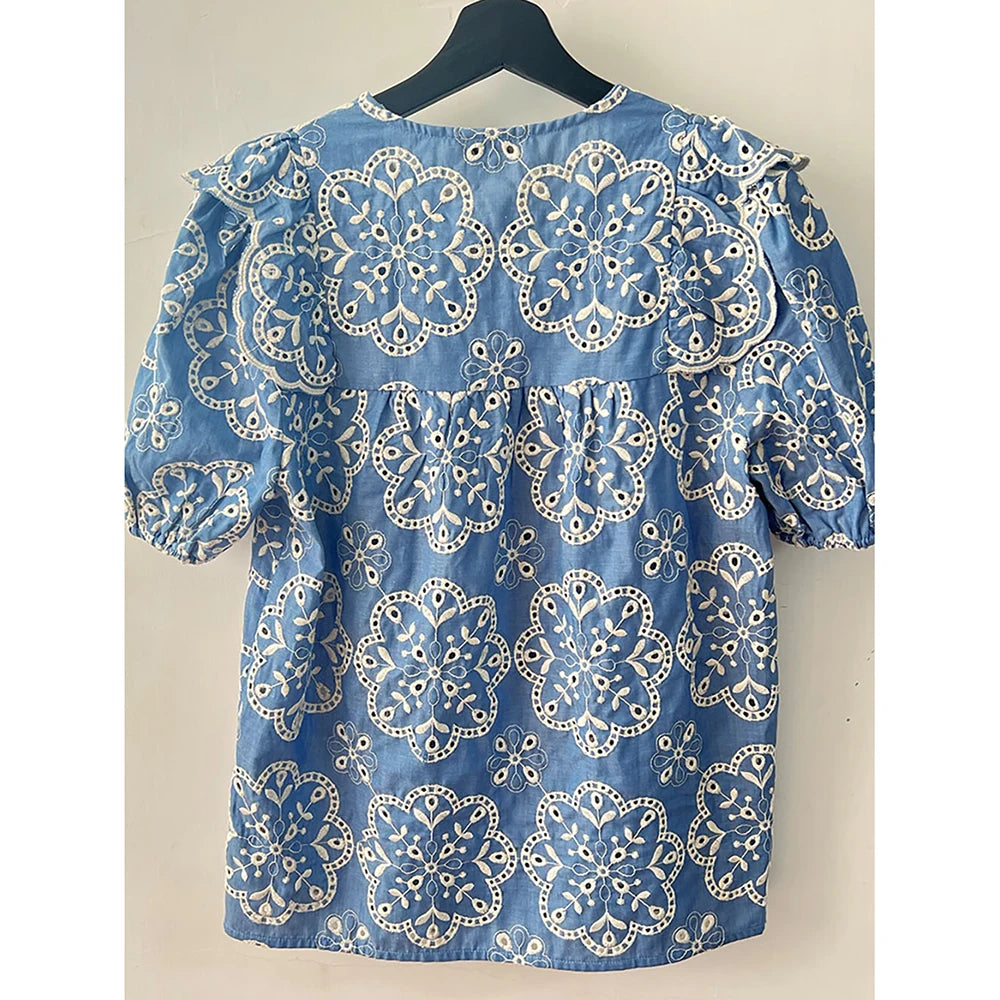 Flower Embroidery Women Shirt